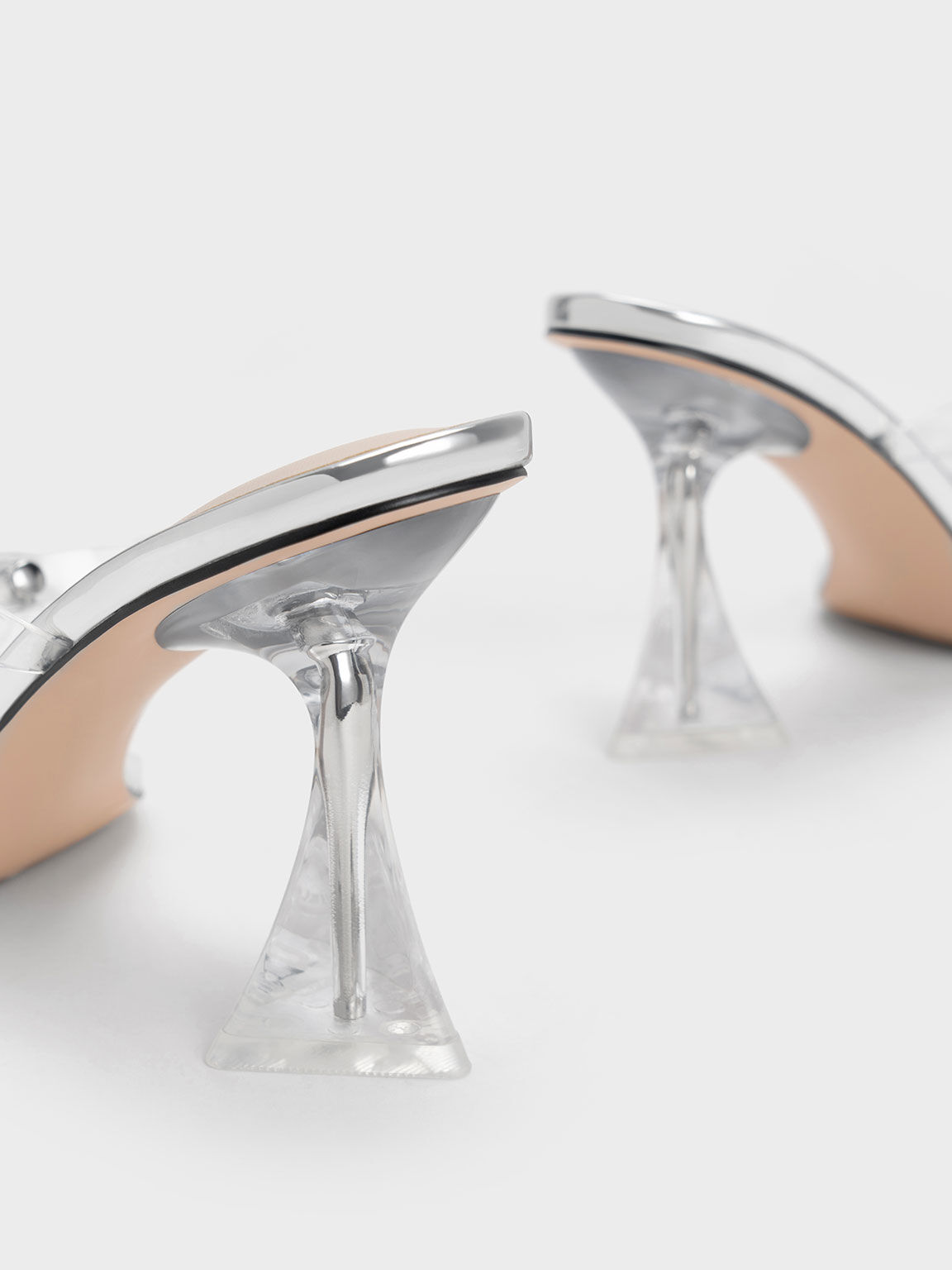 Embellished Bow See-Through Sandals, Silver, hi-res