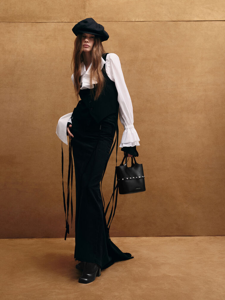 Bobbie Studded Convertible Two-Way Bucket Bag, Noir, hi-res