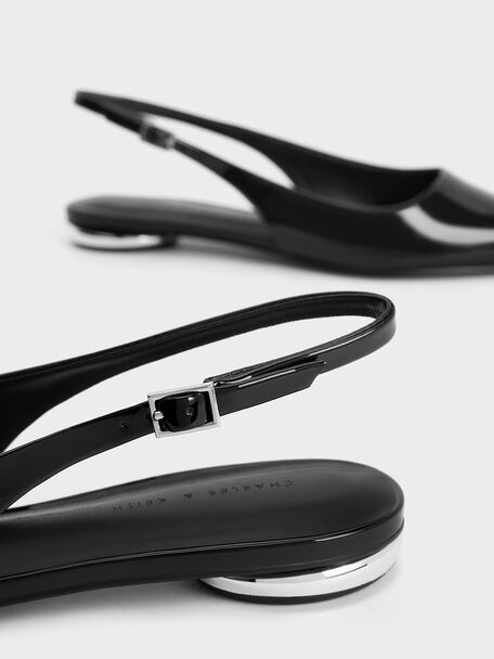 Patent Pointed-Toe Slingback Flats, Black Patent, hi-res