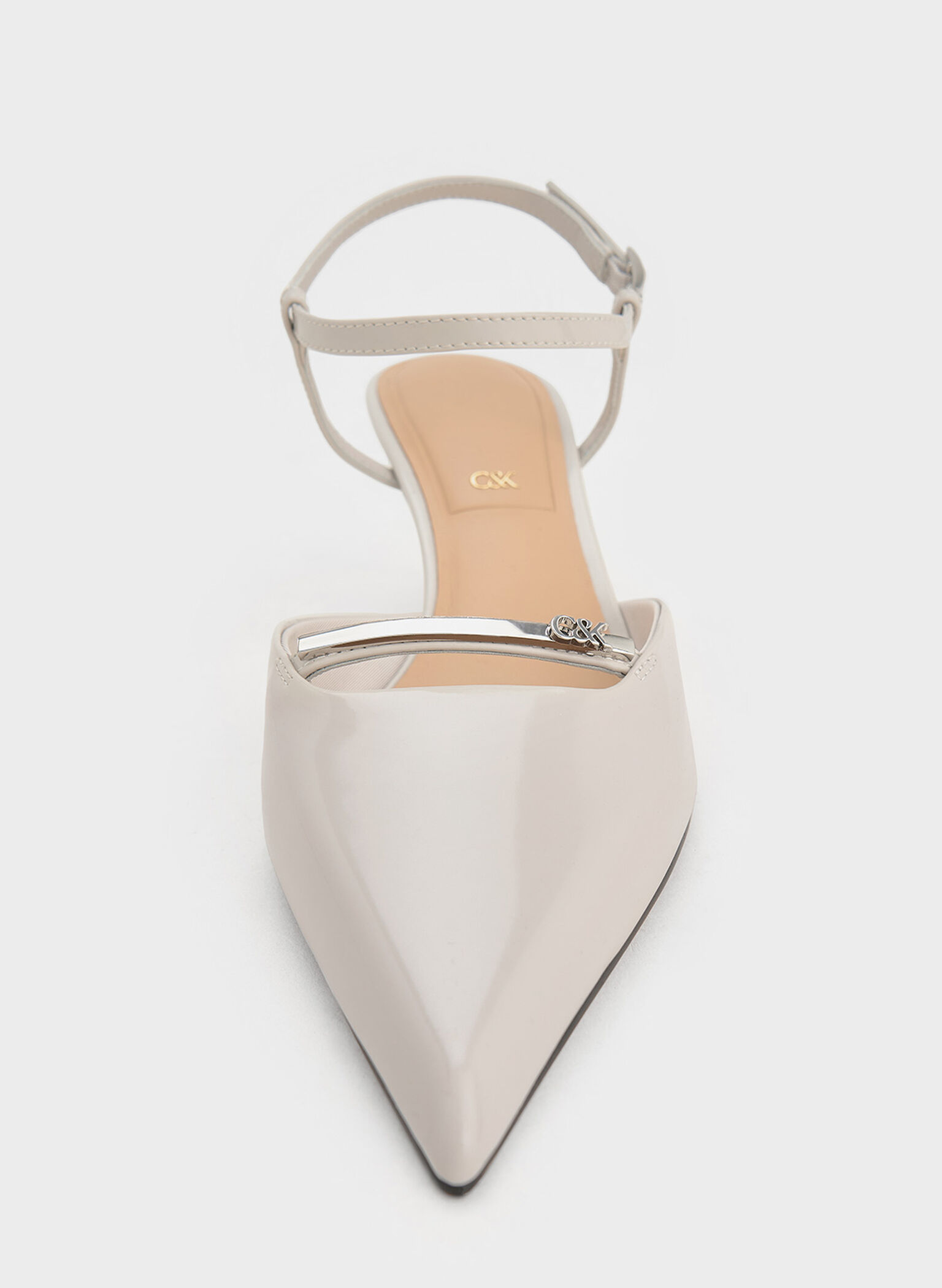 Leather Kitten-Heel Ankle-Strap Pointed-Toe Pumps, Light Grey, hi-res
