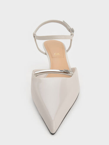 Leather Kitten-Heel Ankle-Strap Pointed-Toe Pumps, Light Grey, hi-res
