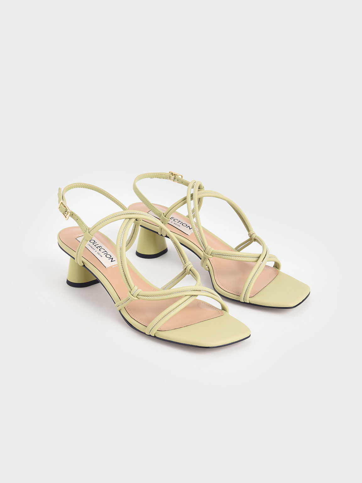 Leather Strappy Knotted Sandals, Green, hi-res