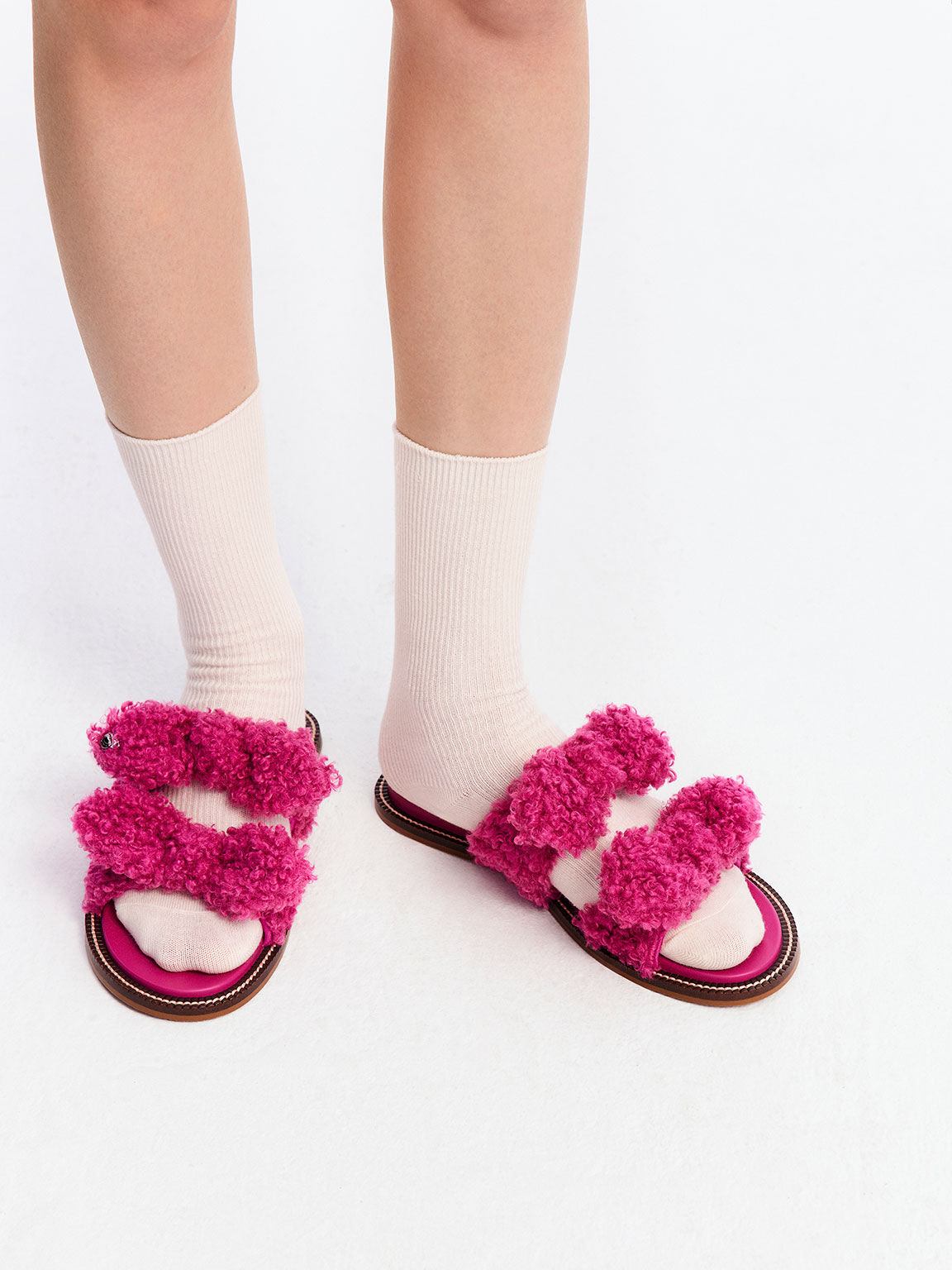 Lotso Furry Double Knotted Slide Sandals, Fuchsia, hi-res