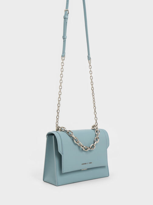 Front Flap Chain Handle Crossbody Bag, Slate Blue, hi-res