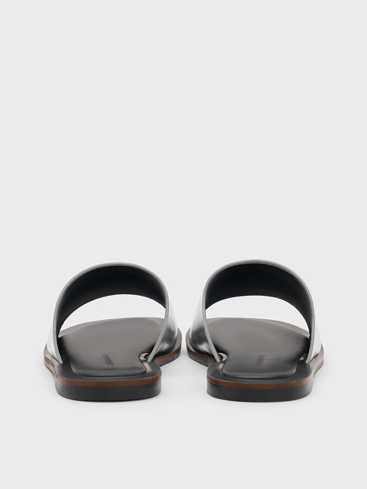 Metallic Wide-Strap Slide Sandals, Silver, hi-res