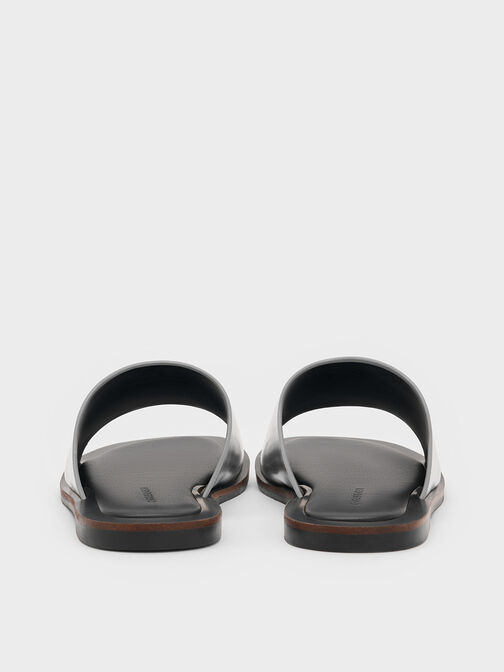 Metallic Wide-Strap Slide Sandals, Silver, hi-res