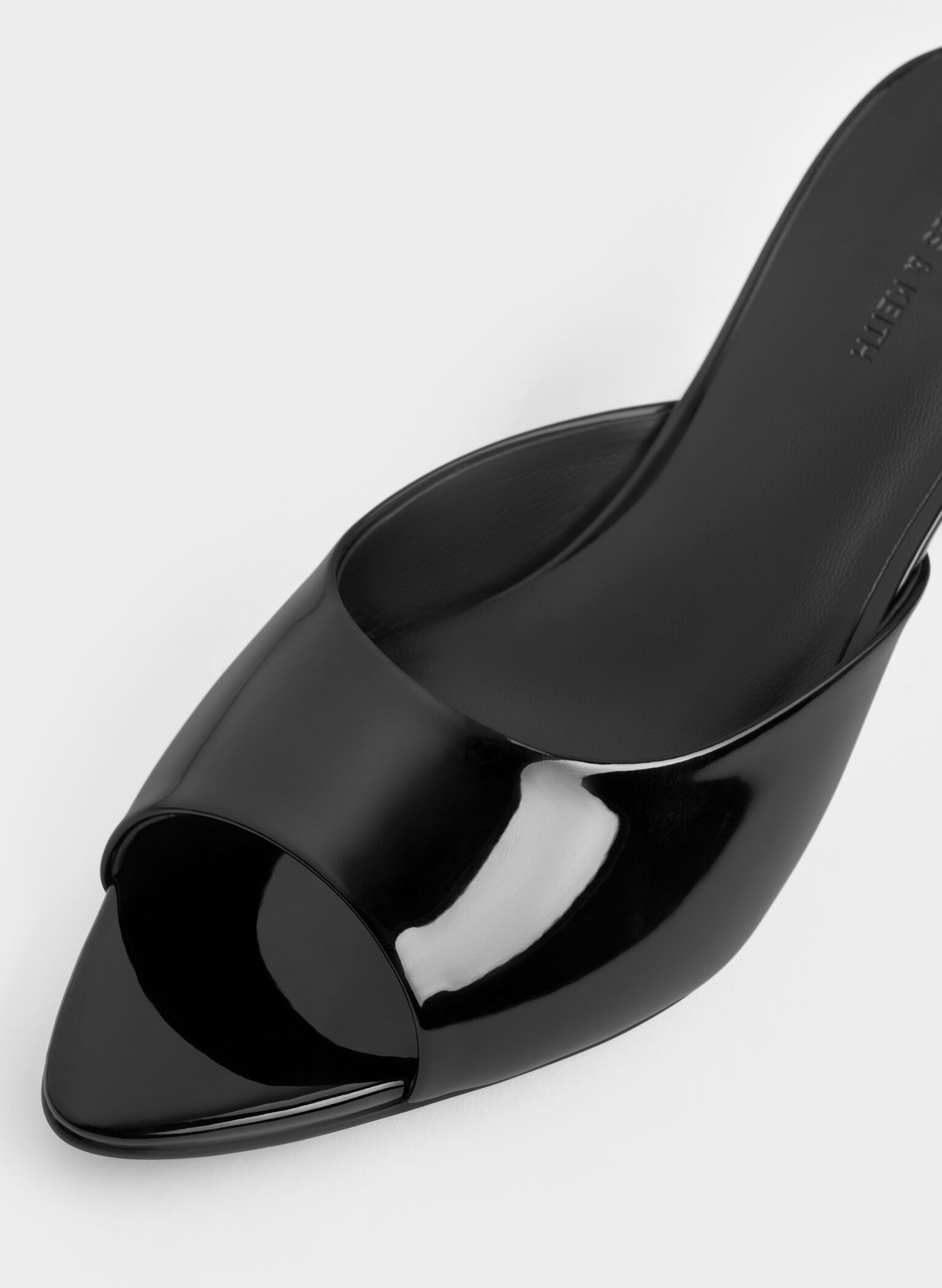 Patent Pointed Peep-Toe Heeled Mules, Black Patent, hi-res