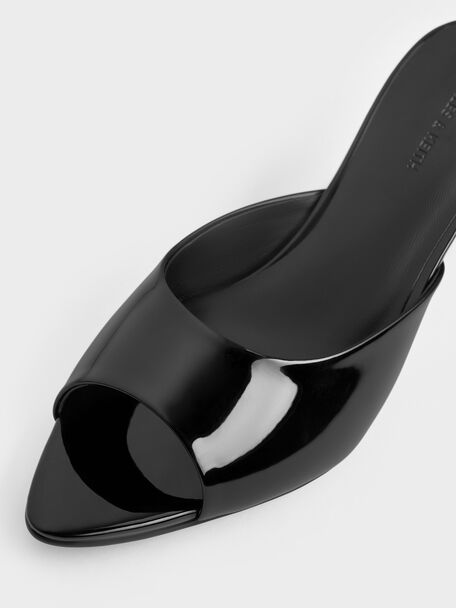 Patent Pointed Peep-Toe Heeled Mules, Black Patent, hi-res