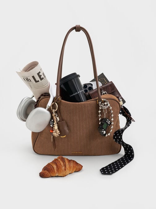Large Sianna Corduroy Bowling Bag, Mocha Brown, hi-res