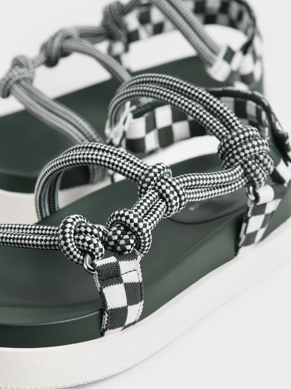 Hope Check-Print Knotted Rope Sandals, Dark Green, hi-res
