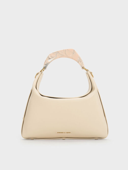 Marlin Acrylic Handle Hobo Bag, Beige, hi-res
