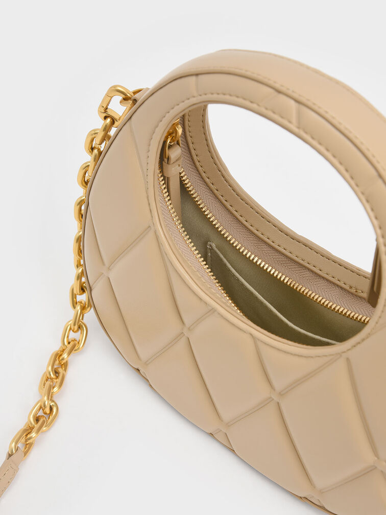 Candy Quilted Crescent Bag, Beige, hi-res