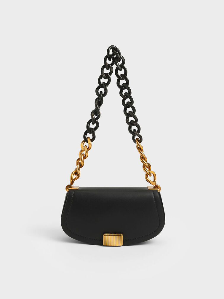 Bolso con asa de cadena bicolor Sonnet, Negro, hi-res