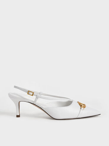 Metallic Accent Slingback Pumps, White, hi-res