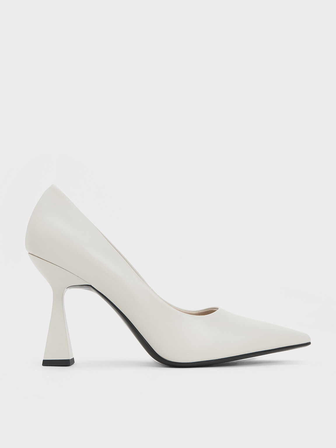 Trapeze Heel Pointed Toe Pumps Chalk