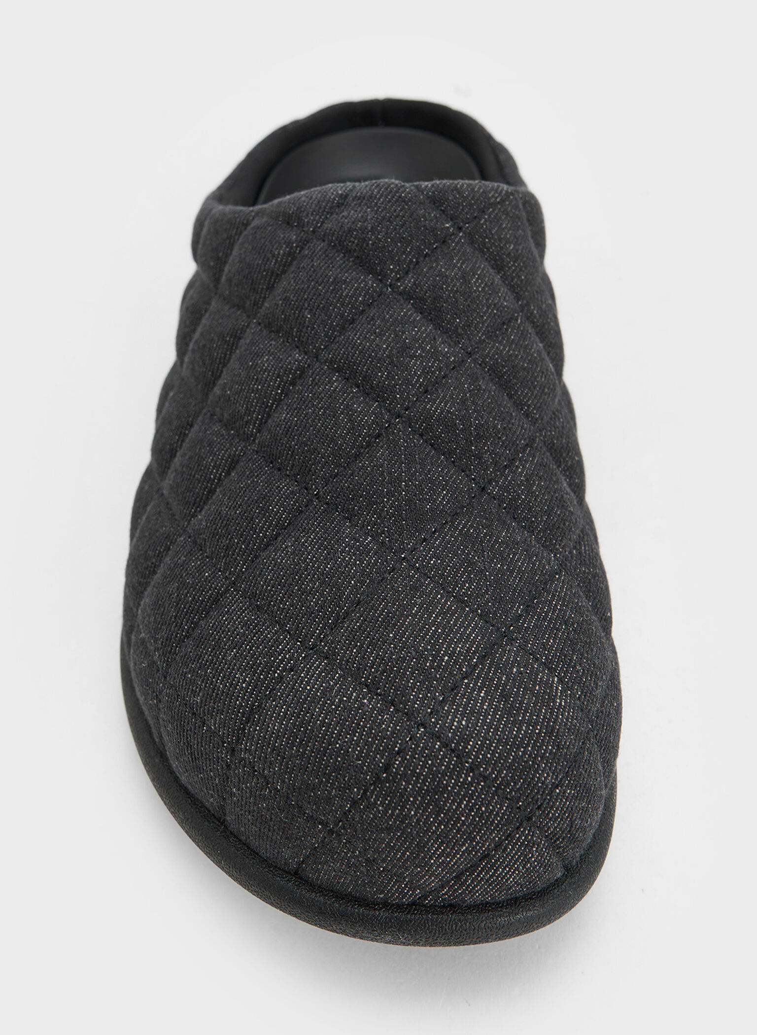 Quilted Flatform Mules, Black Textured, hi-res