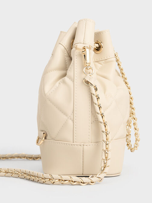 Bolso bombonera acolchado reversible, Beige, hi-res