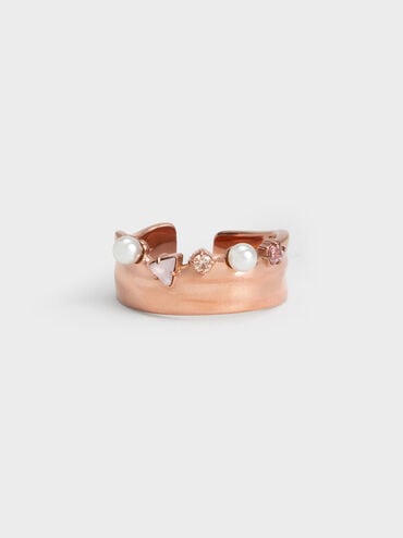 Pearl & Crystal-Embellished Wide-Band Ring, Rose Gold, hi-res