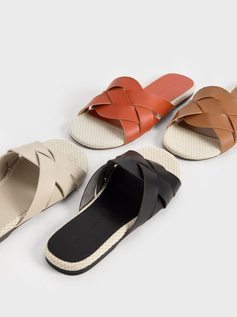 Woven Slide Sandals, Orange, hi-res