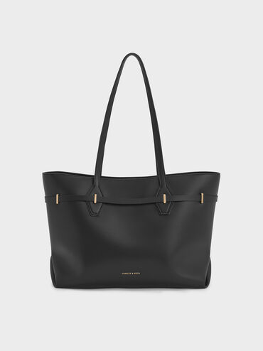Arlet Double-Handle Belted Tote bag, Black, hi-res
