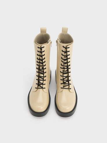 Lace-Up Calf Boots, Chalk, hi-res