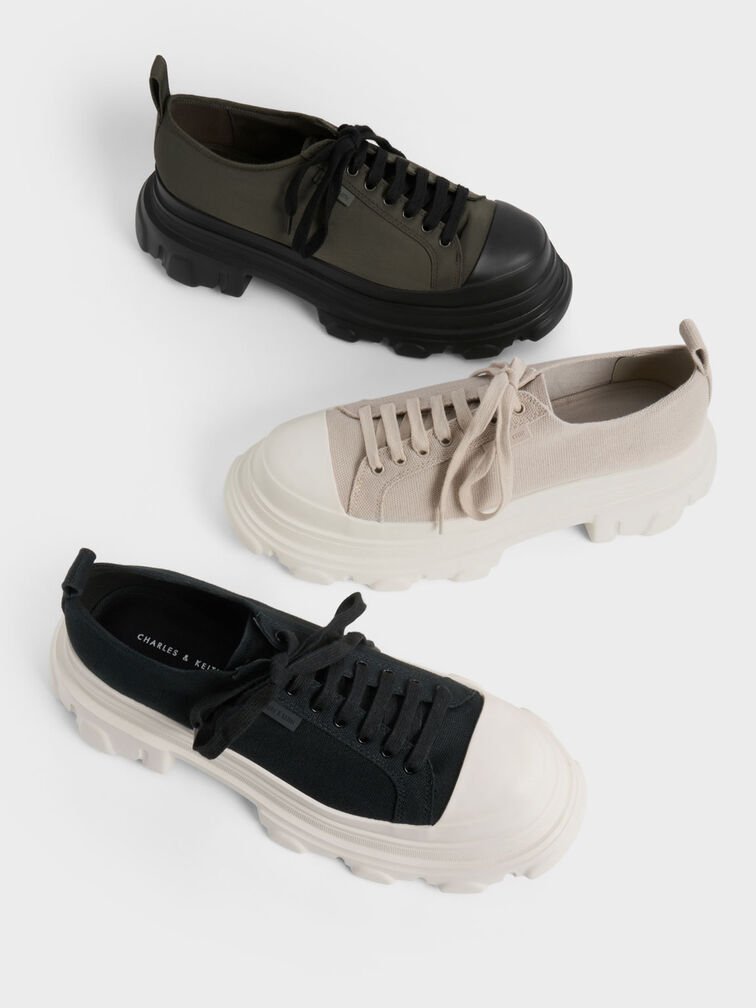 Canvas Chunky Sole Sneakers, Black, hi-res