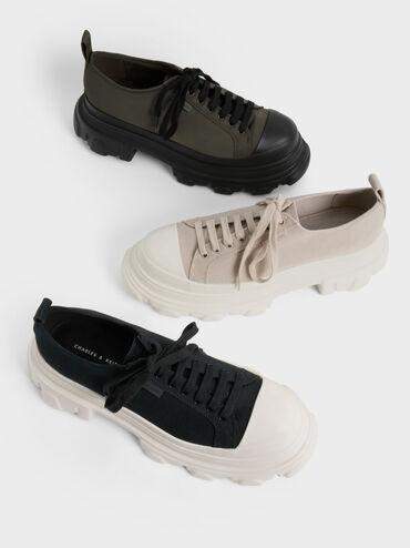Canvas Chunky Sole Sneakers, Black, hi-res