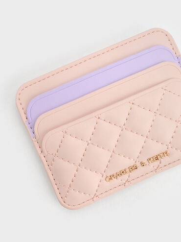 Porte-cartes matelass&eacute; bicolore Cleo, Rose doux, hi-res