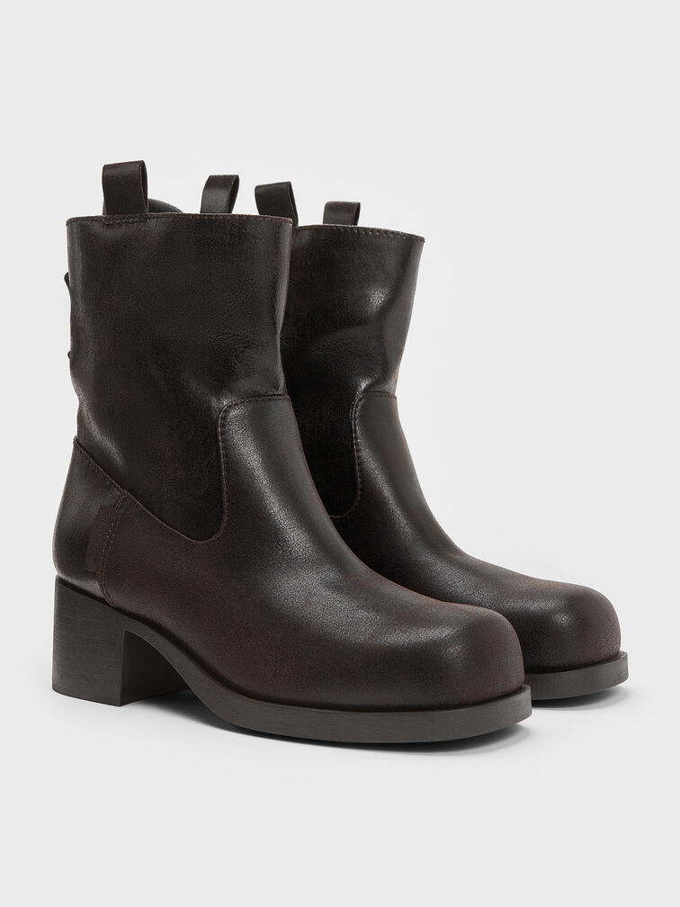 Rosamond Back-Lace Calf Boots, Dark Brown Textured, hi-res
