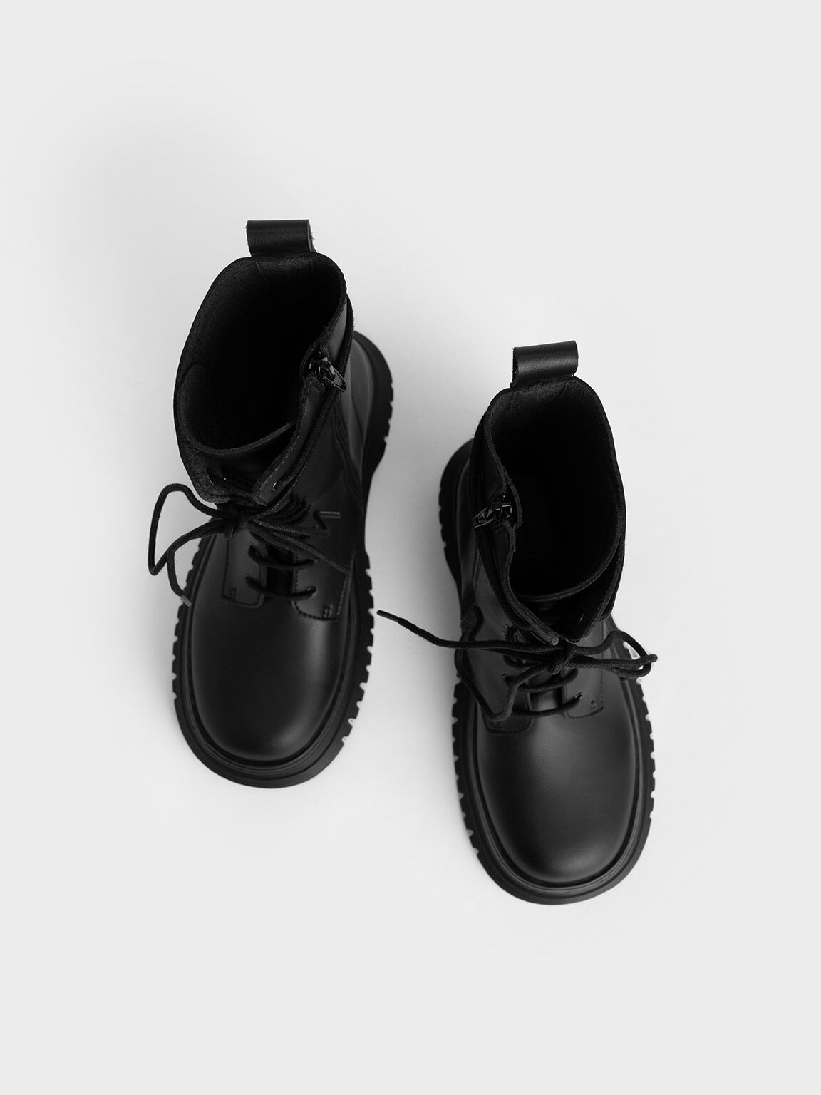 Chunky Platform Lace-Up Boots, Black, hi-res