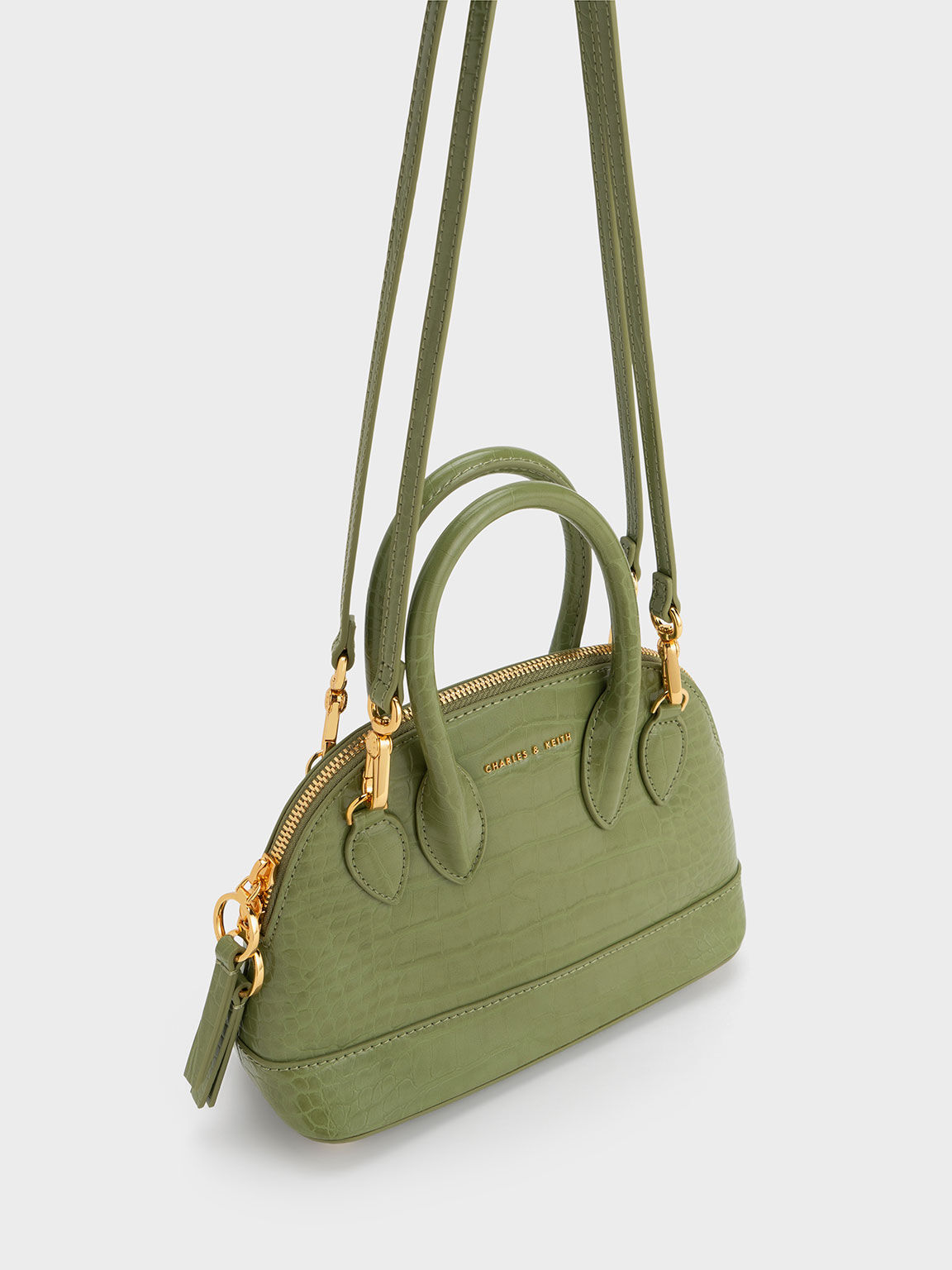 Harmonee Croc Embossed Bowling Bag Olive