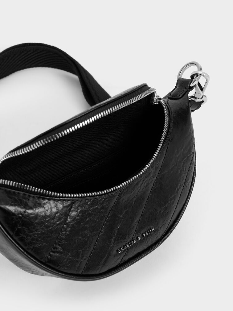 Charles & Keith Philomena Wrinkled-effect Half-moon Crossbody Bag in Black