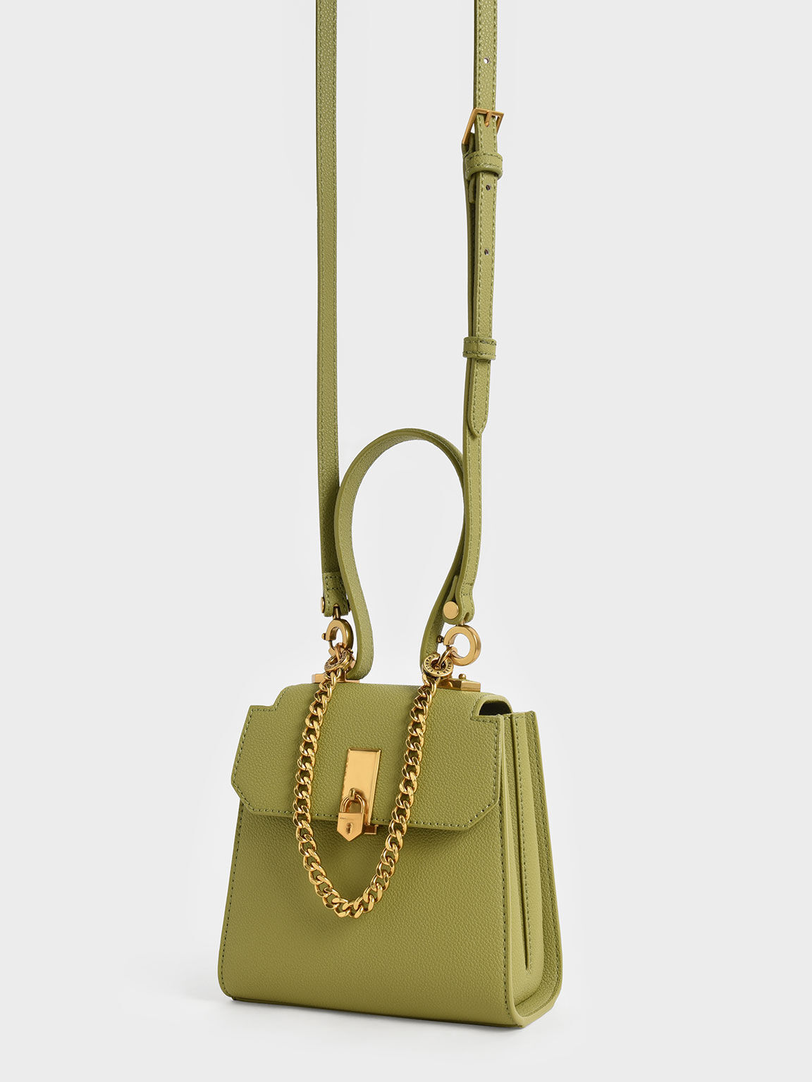 Geometric Top Handle Chain-Link Bag, Avocado, hi-res