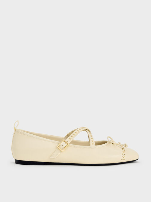 Studded Crossover-Strap Mary Jane Flats, Chalk, hi-res