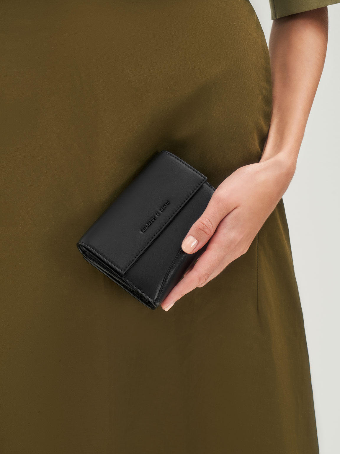 Snap Button Mini Short Wallet, Black, hi-res