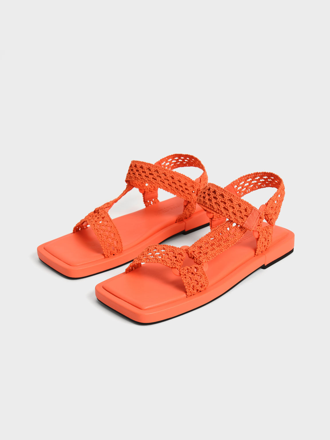 Vina Knitted Square-Toe Sandals, Coral, hi-res