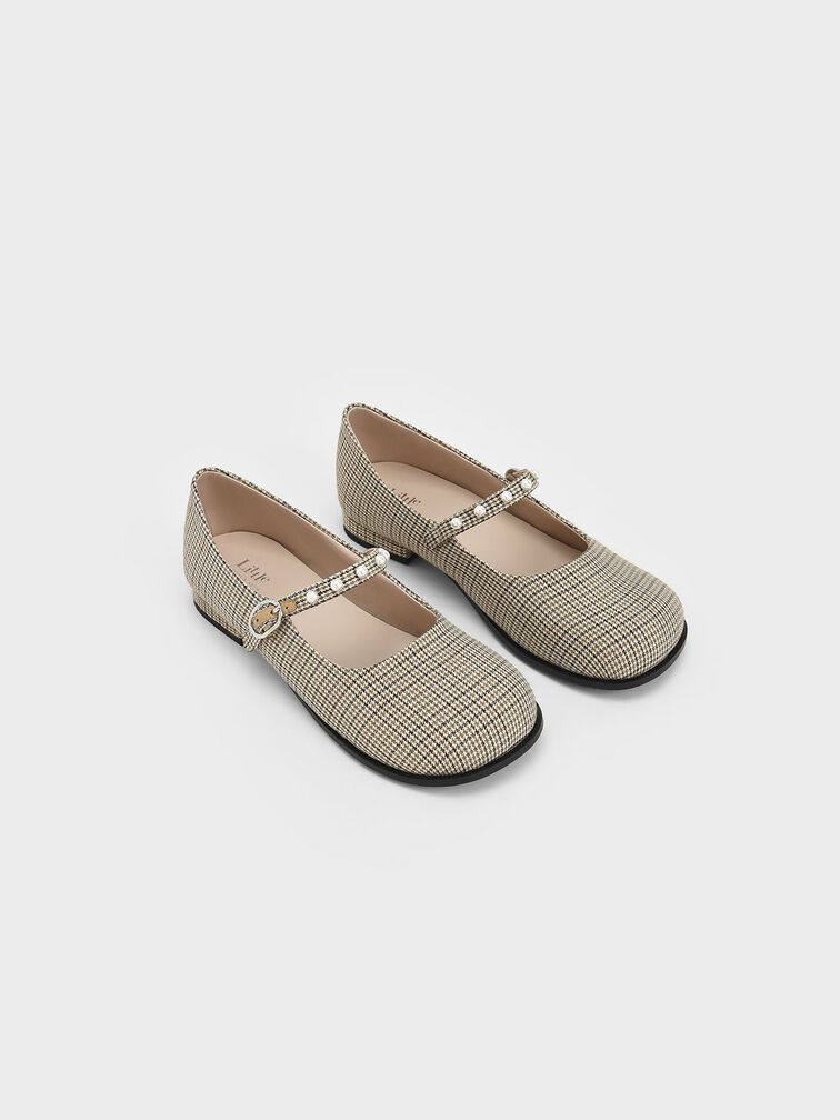 Girls' Check-Print Pearl-Embellished Mary Janes, Multi, hi-res