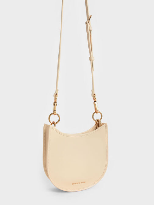 Ring Detail Curved Crossbody Bag, Beige, hi-res