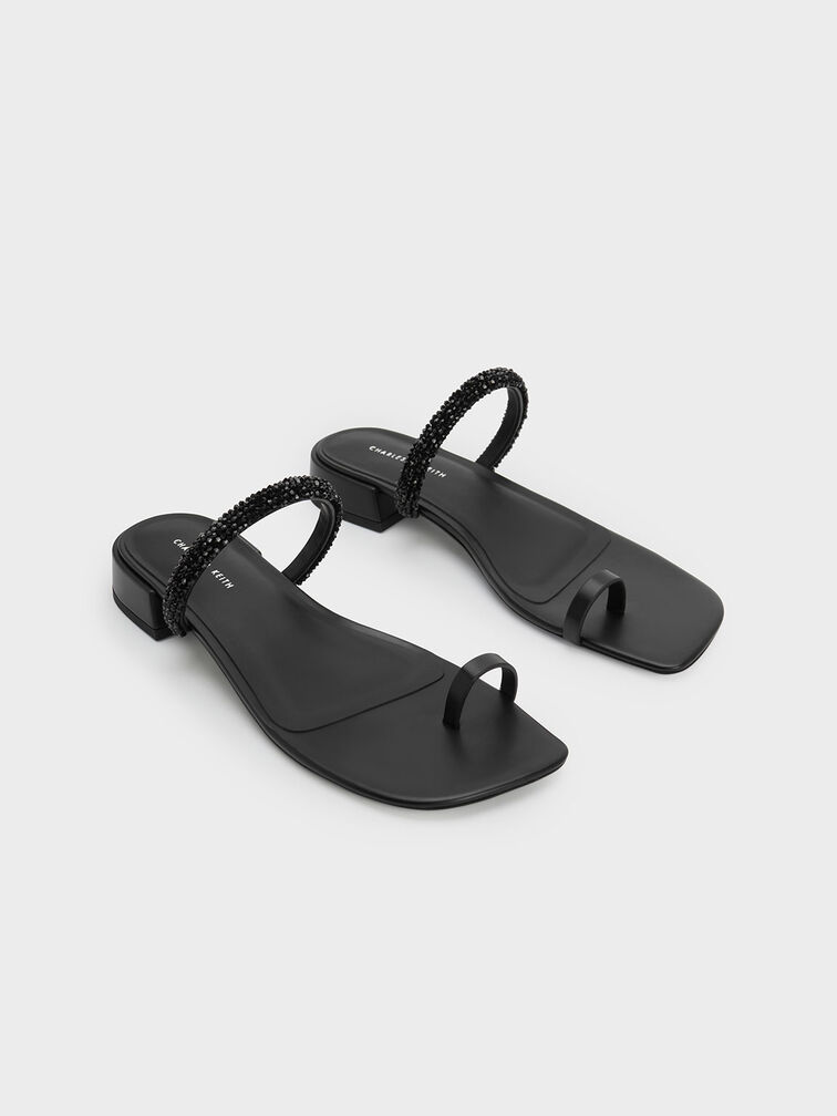 Beaded Toe-Ring Sandals, Black, hi-res