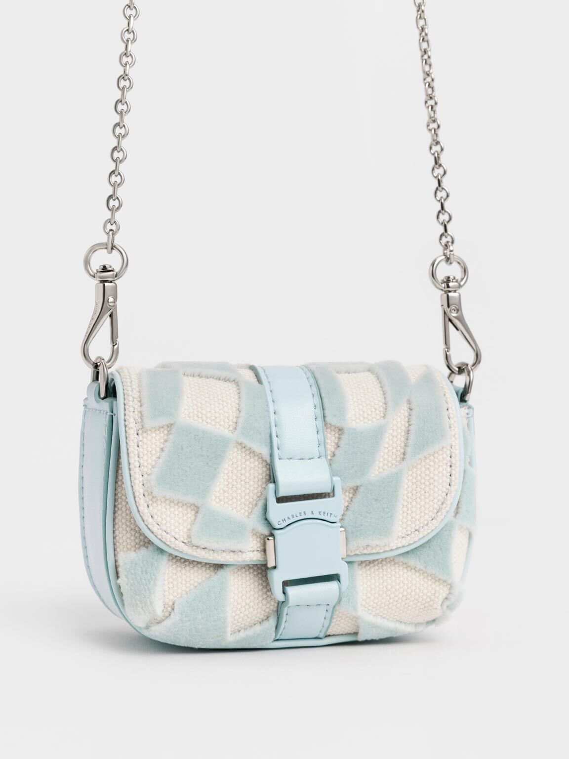 Zetta Belt Buckle Checkered Mini Bag, Light Blue, hi-res