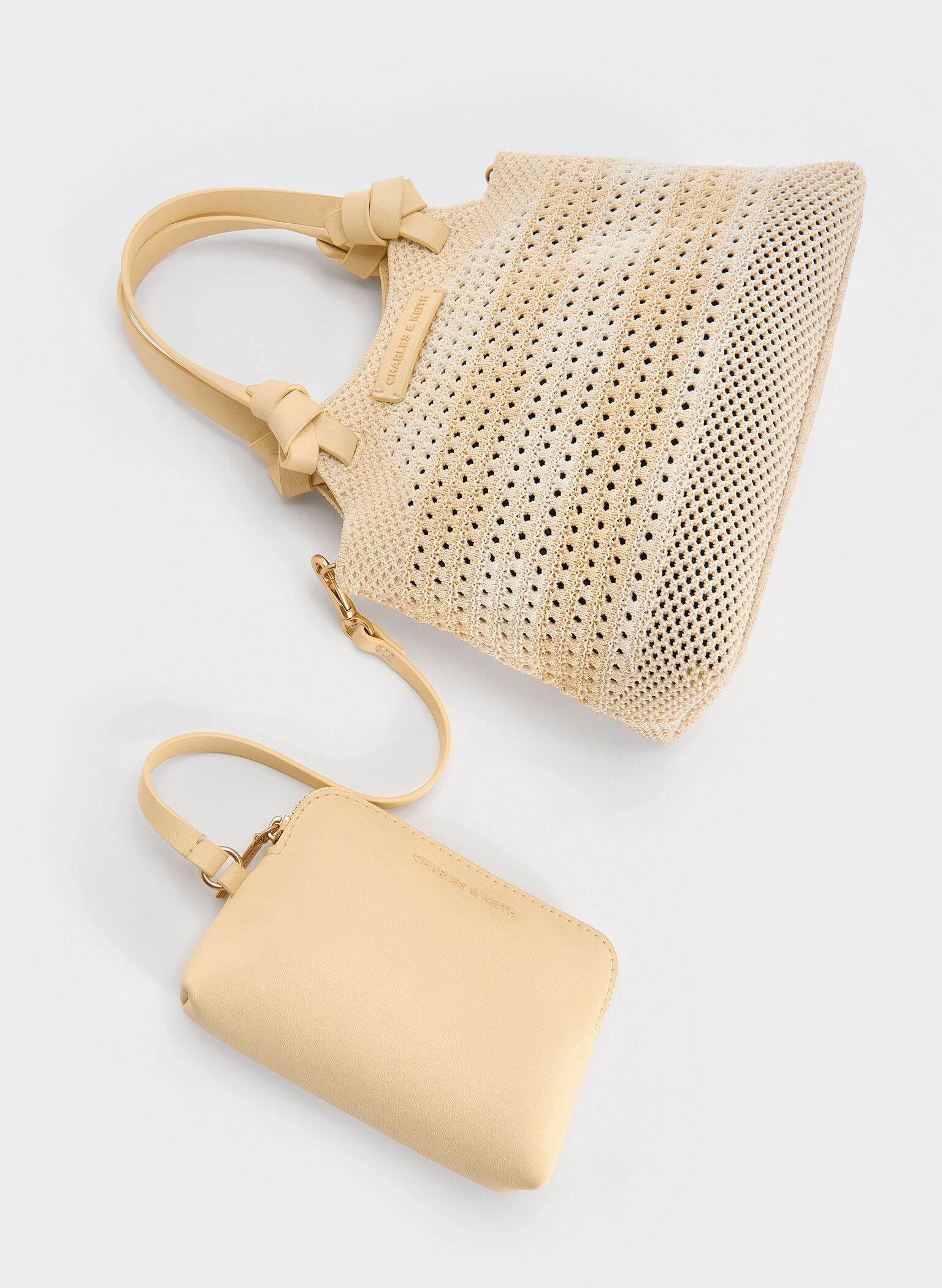 Ida Checkered Knotted Handle Tote Bag, Butter Yellow, hi-res