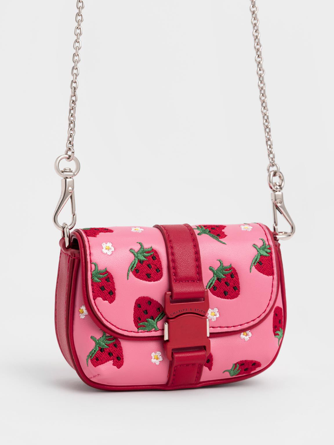 Zetta Belt Buckle Strawberry-Print Mini Bag, Pink, hi-res