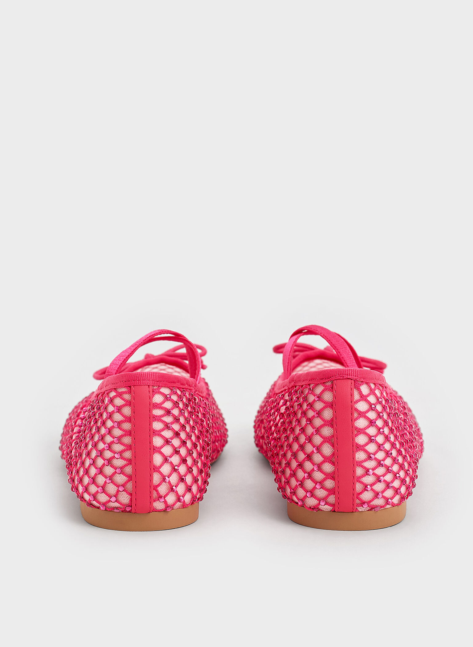 Girls' Mesh Crystal-Embellished Crossover-Strap Ballet Flats, Red, hi-res