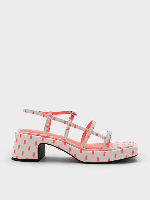 Sandalias de tiras estampadas con hebilla floral, Rosa coral, hi-res