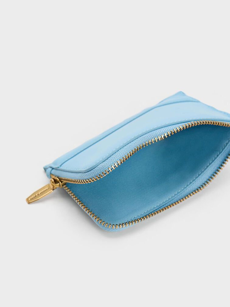 Wavy Trim Zip Wallet, Light Blue, hi-res