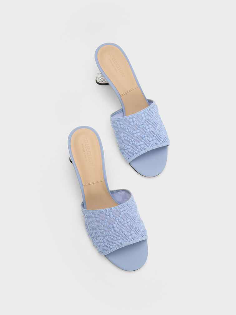 Beaded Heel Crochet Mules, Blue, hi-res