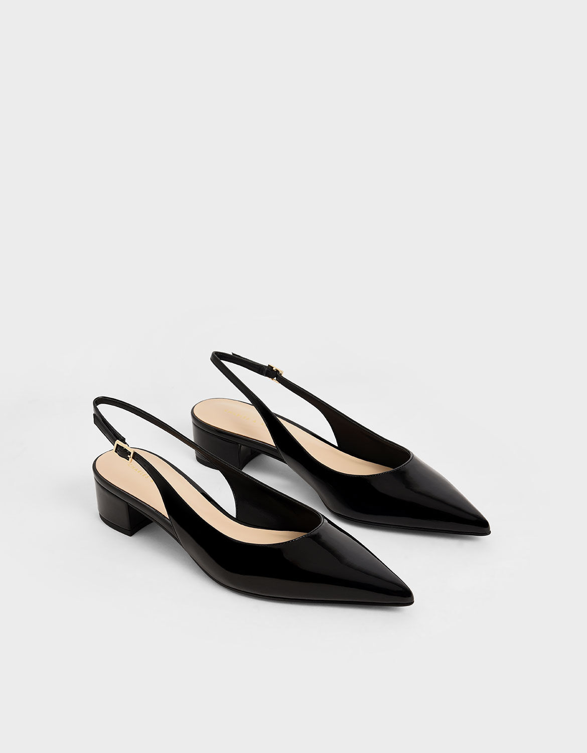 Black patent block heel pumps clearance