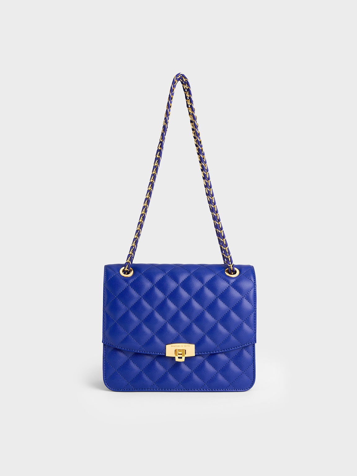 Quilted Chain Strap Clutch Cobalt