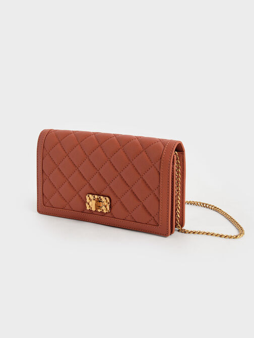 Micaela Quilted Long Wallet, Brick, hi-res