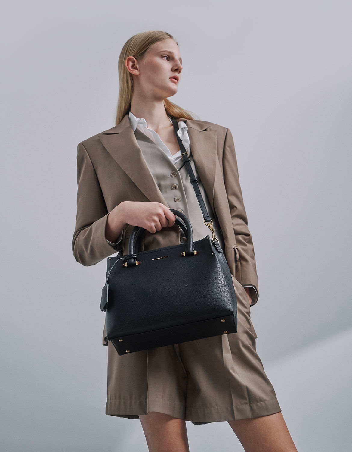 Charles & keith cheap double handle structured tote